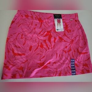 Pink and Red Leaf Print Swim Skirt